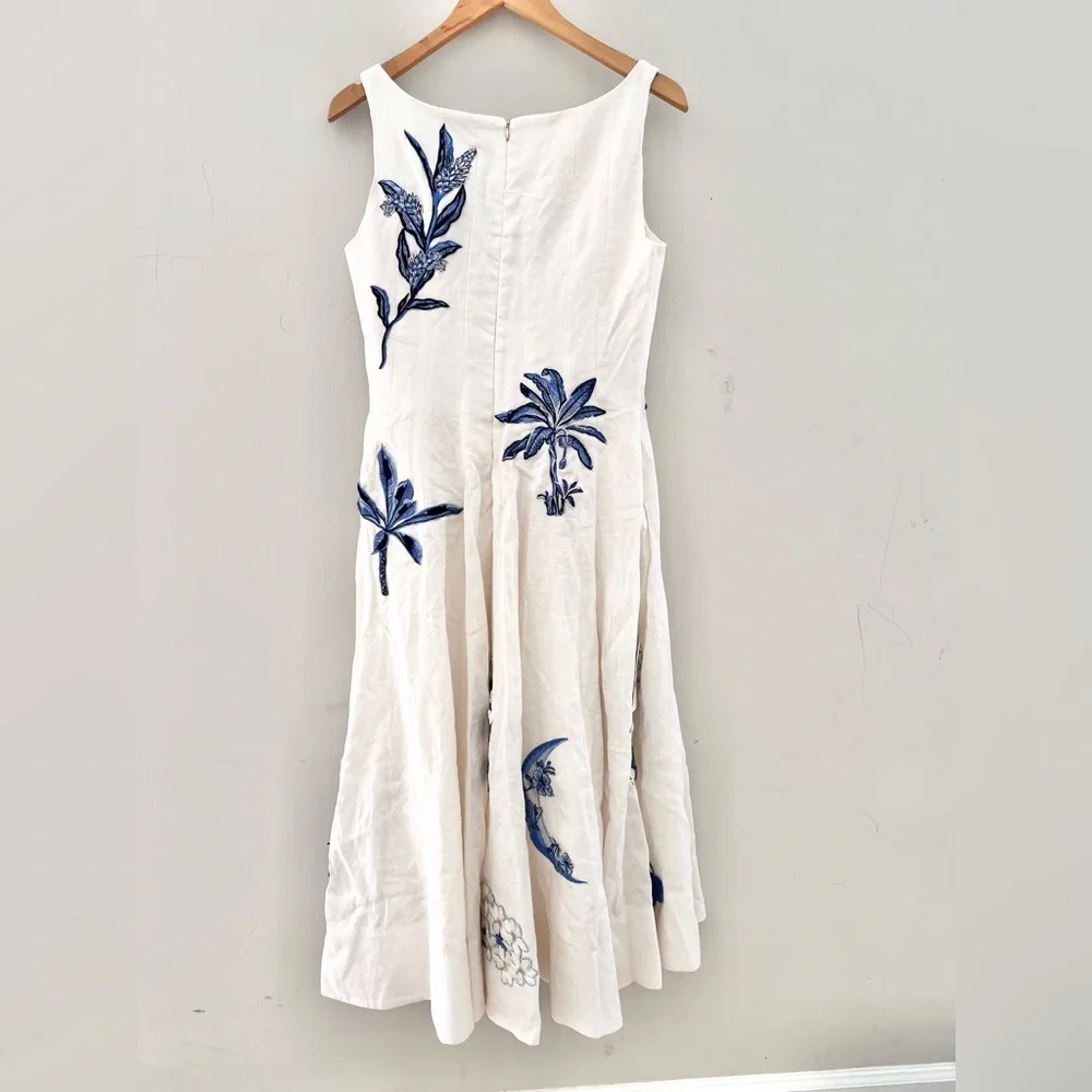 NEW Agua By Agua Bendita  Fontera Wild Embroidered Linen Midi Dress Size Medium. - Picture 6 of 10